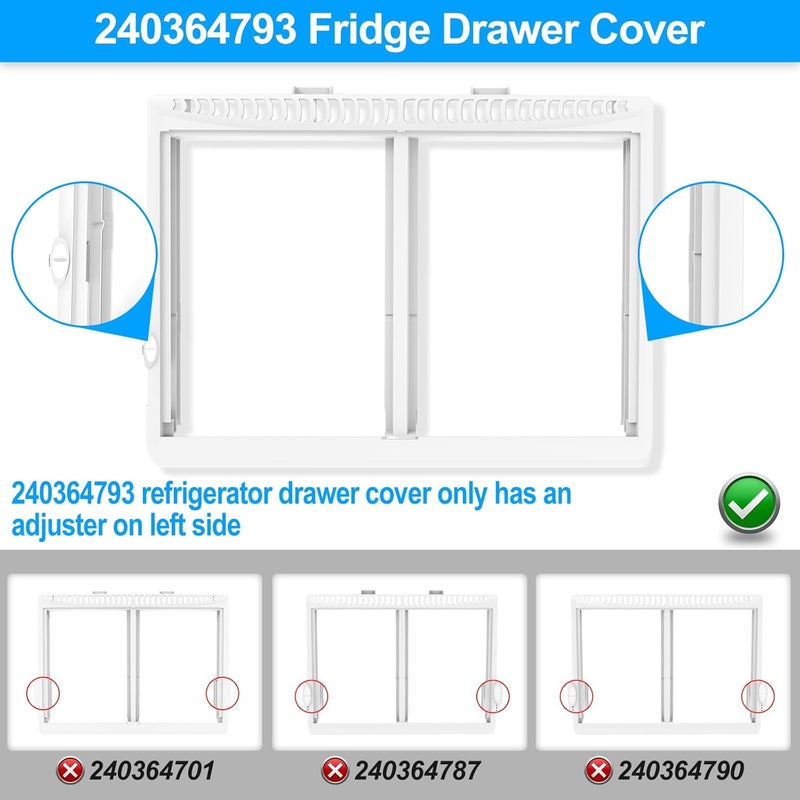 Alvar UPGRADED 240364793 Refrigerator Crisper Drawer Cover Frame Compatible with Frigidaire Crisper Drawer Replacement 240364713 Crisper Pan Cover Unit 240364763 240364786 Fridge Crisper Shelf Cover - Image 3